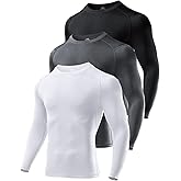 Niksa 3 Pack Long Sleeve Compression Shirts for Men Cool Dry Athletic Undershirt Workout Tops Base Layer for Running