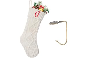 VRFASHION Christmas Stockings with Initials, Letter O Embroidered Xmas Stockings, 18" Large Monogram Knitted Xmas Stocking, Christmas Party Fireplace Family Hanging Stocking Decorations(1 Pack, White)