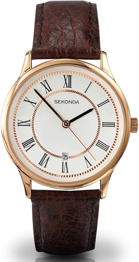 sekonda men's brown leather strap watch