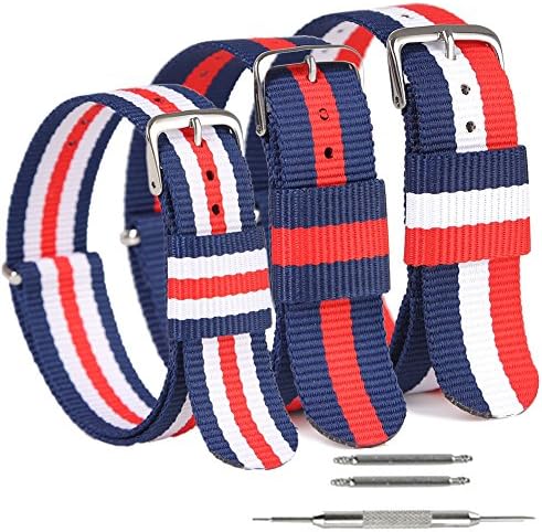 SIMCOLOR 3 Pack Nylon Watch Straps, Nylon Replacement Watch Bands 16mm 18mm 20mm 22mm 24mm for Men and Women