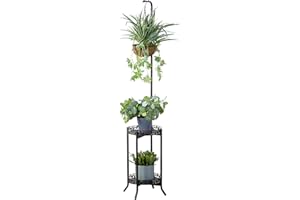 COPREE 2-tier Hanging Plant Stand, Space-Saving Iron Planter Shelves Flower Pot Organizer Rack Multiple Flower Pot Display Holder Shelf Indoor Outdoor Heavy Duty Planter Shelving Unit