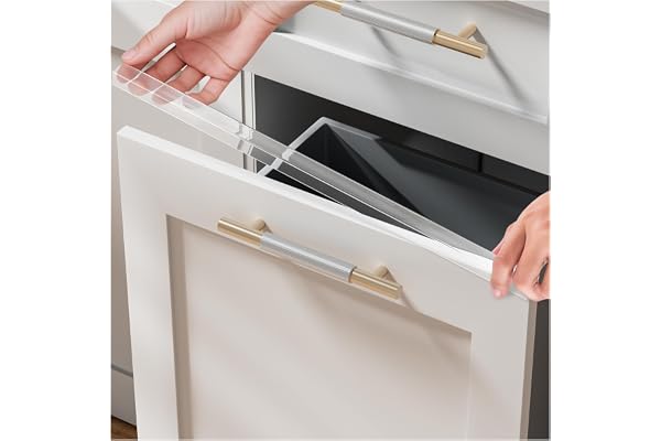 4 Pack Cabinet Protectors for Kitchen Cabinets, 18" Length Clear Cabinet Door Protector Edge Guard 3/4" Thick for Kitchen Drawer Fronts, Slip-On Plastic Edge Guard to Protect Sink & Trash Drawer | Clear PVC Edge Guard with 3/4" Thickness and 0.65" Height, Slip-On Plastic Edge Guard to Protect Sink & Trash Drawer