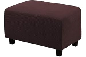 VIENLOVE Rectangle Ottoman Slipcover Polyester Blend Footstool Protector Covers Stretch with Elastic Bottom Feature Textured Machine Washable Jacquard Fabric (Chocolate, X-Large Size)