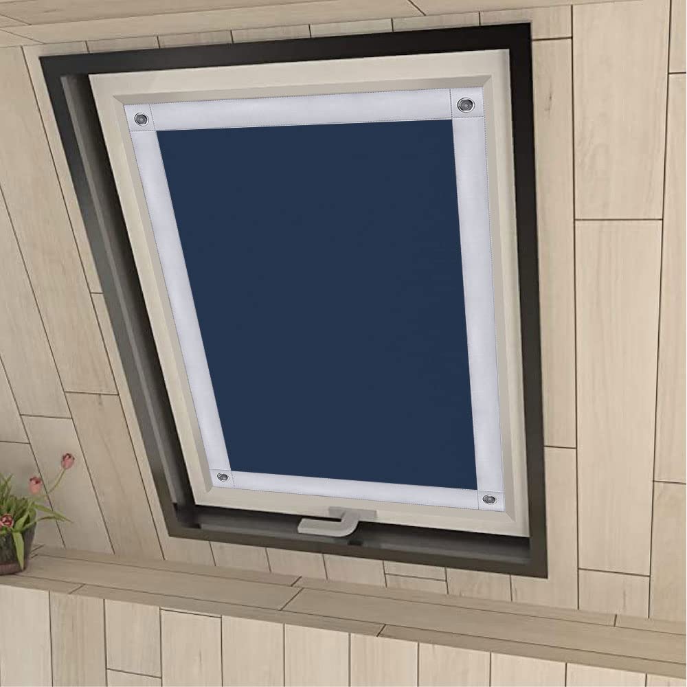 Eurohome 100% Blackout Skylight Roller Blind, No Drilling, Sun Protection, Blackout Roller Blind with Suction Cups for Velux Windows, Dark Blue, 57 x 100 cm for Y45/045