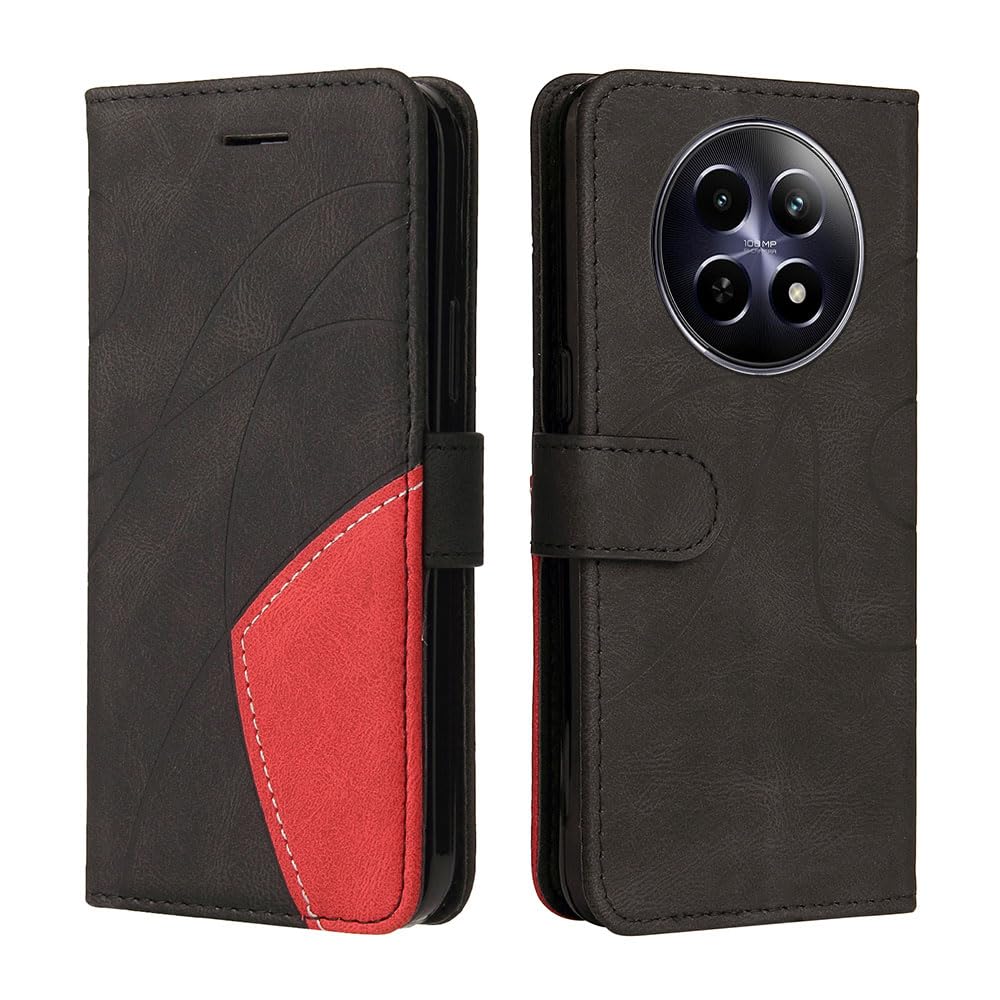 XINNI Protective Phone Case for Realme 12 5G/Realme 12X 5G, PU/TPU Vintage Flip Leather Shockproof Cover Magnetic Book Style Wallet, Black — image 1