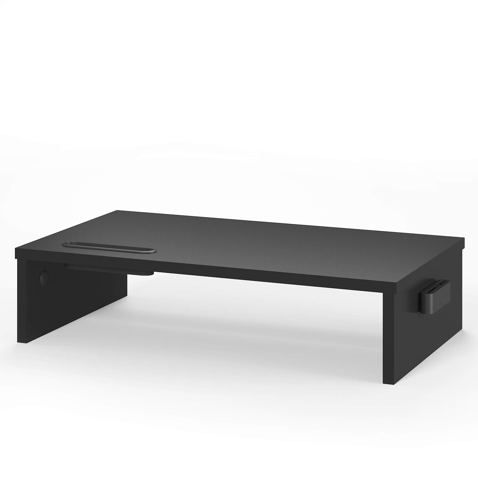 BONTEC Monitor Stand for Desk, Wooden Desk Riser, 420 x 235 x 104 mm, Ergonomic Monitor Riser with Phone Holder, Cable Management, Keyboard Storage, Desktop Organiser, 30 kg Load, Black