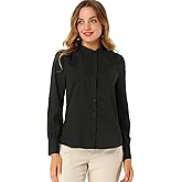 Allegra K Women's Button Down Office Top Long Sleeve Formal Mandarin Collar Shirt