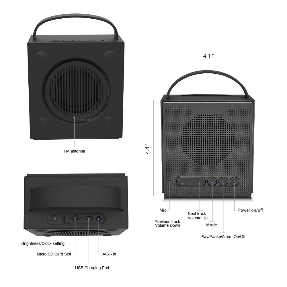 Radiowecker Digitaler Wecker Bluetooth Lautsprecher - Dimmbare LED Funkuhr mit 2*Dual Alarm,Kabellose Speaker mit Bass,FM Radio/Aux/Micro SD,Bluetooth V4.2 mit Mikrofon für iPhone,Android,iPad