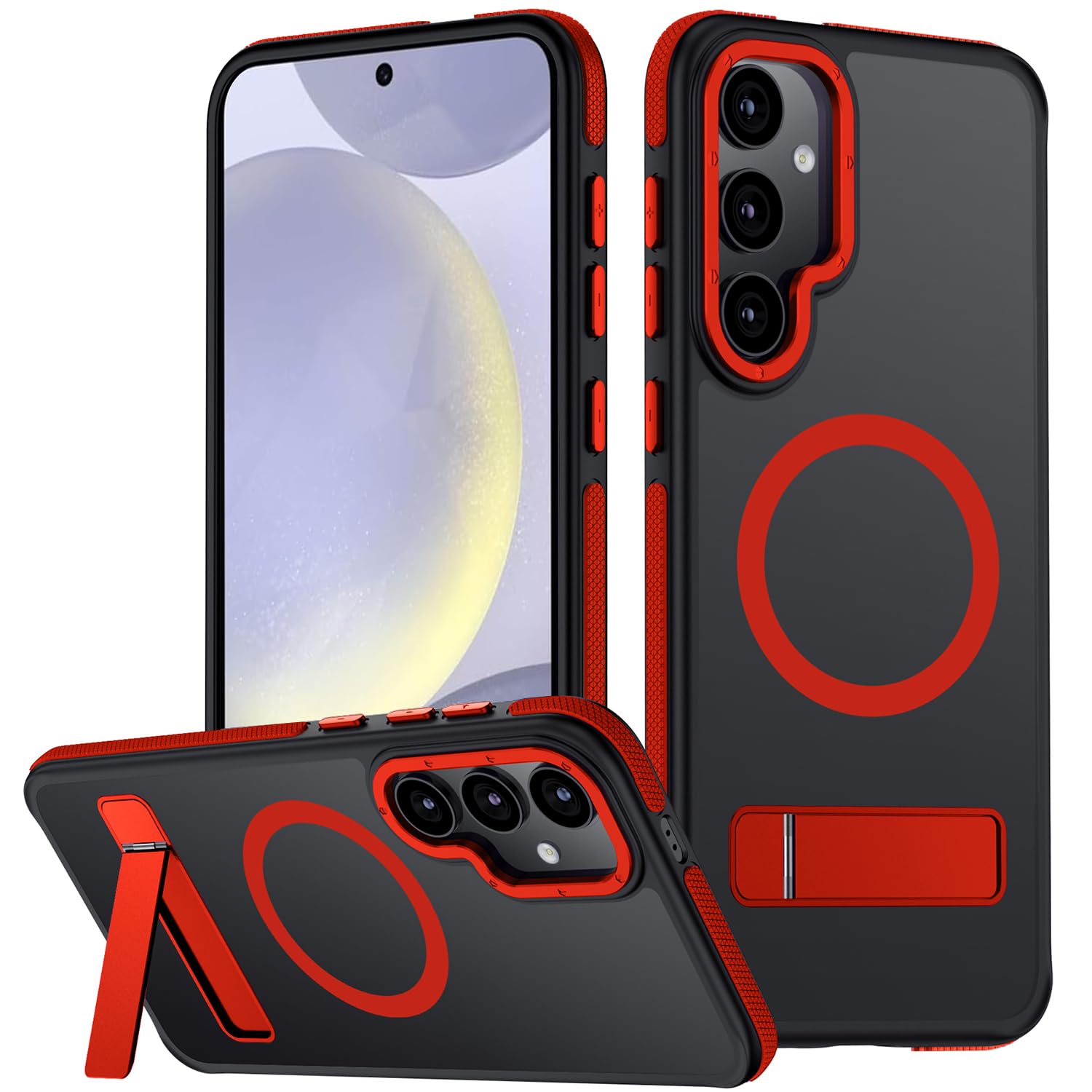 Mondelete for Samsung Galaxy S24 Plus Case, [Compatible with MagSafe], Adjustable Kickstand,Military Grade Drop Tested, Translucent Matte Phone Case for Galaxy S24 Plus Case (Red)