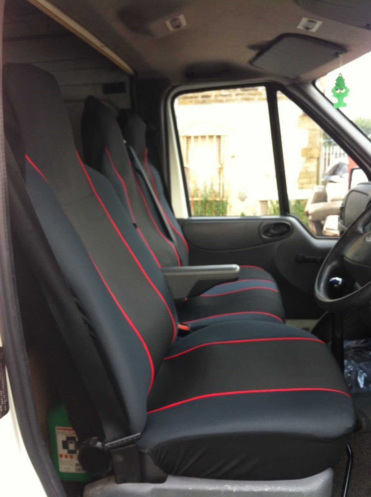 Carseatcover-UK® Heavy Duty Black & RED Trim Van Seat Covers (Universal Fit) - Single + Double