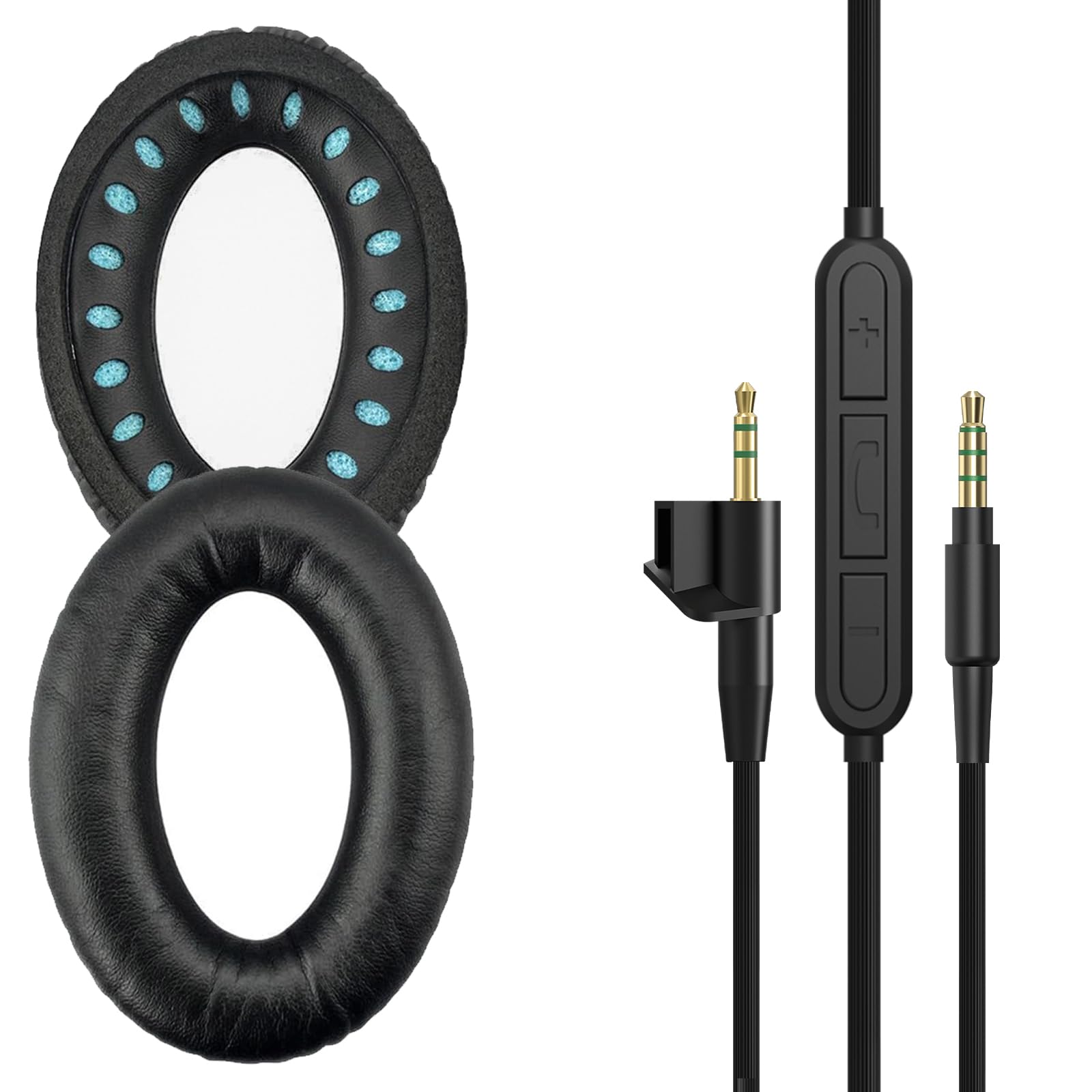 Geekria Replacement Earpads & Audio Cable for Bose AE2/AE2i/AE2w, Memory Foam Cushions and In-Line Mic & Volume Control (Cable + Earpad)