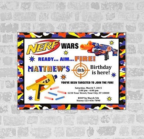 Nerf Wars Invitations, Nerf Birthday Party Invitations, Nerf Gun Invites, Matte Finish