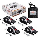 Mytee Products 4 Pack 1'' x 10' Bolt on Retractable Ratchet Straps for Cargo - Coated S Hook Auto Retract Ratchet Straps - Self Ratcheting Strap for Boat Tie Down to Trailer & Jet Ski, ATVs, Bikes