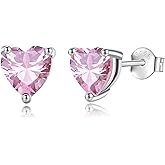 Vito Valentine's Day Earrings Gift, 925 Sterling Silver Birthstone Stud Earrings for Women, Heart Cubic Zirconia Hypoallergenic Ear Studs Jewelry Birthday Gift for Mom Wife Daughter Grandma