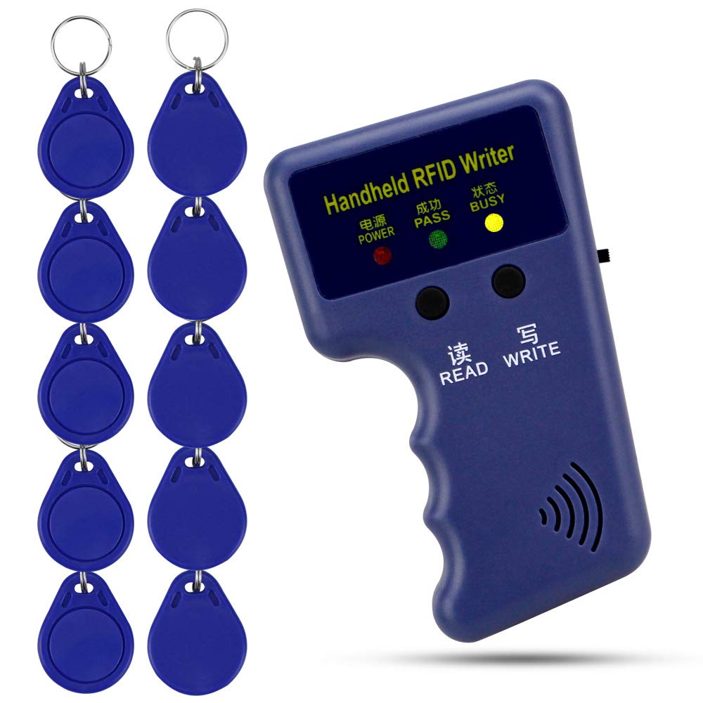 OBO HANDS Handheld 125KHz RFID Blocking Reader Writer Copier Duplicater + 10pcs Writable T5577 Key Cards