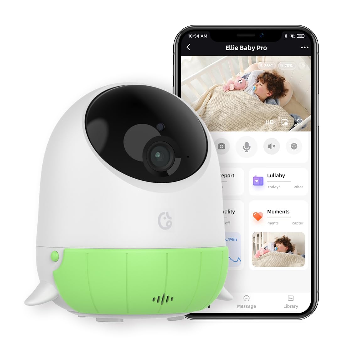 Photo 1 of Ellie Baby Monitor with Camera and Audio, Face Covered Alert, AI Cry Soothing Lullaby, 2K HD Camera, Auto Photo Capture, Infrared Night Vision, Sleep Analysis, Temp& Humidity Detection