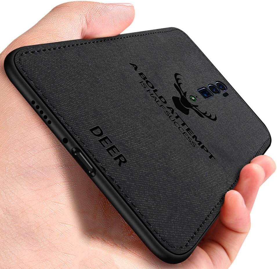 Grandcase Oppo Reno 10x zoom Case, Deer Head Art Print Canvas Fabrics Case TPU Edge Shock Absorption Shell Non-slip Cleanable Hybrid Cover for Oppo Reno 10x zoom - Black