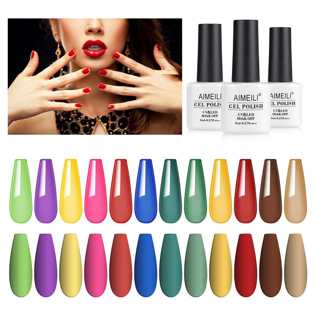 AIMEILI Transparent Jelly Gel Nail Polish Set, 8ml 12 Colours Soak Off UV LED Gel Nail Polishes Nail Art Gel Polish Gift Kit 8