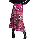 Csvinkiko Womens Midi Skirt Tropical Floral Print Plant Fun Elastic Waist Spring Summer Flowy A Line Long Skirts