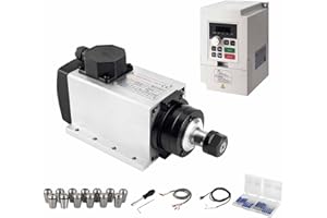 ZHONG HUA JIANG CNC Spindle Kits, 110V 2.2KW 2200W Air Cooled Spindle Motor Square CNC Spindle CNC Motor Spindle Motor + 2.2KW VFD + 13pcs ER20 Collets + Aviation Wire +Power Wire + Drill Bits
