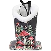 FlyingMage Plush Lined Eyeglasses Holder, Cute Magnetic PU Leather Glasses Stand Case for Women Men Kids