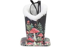 FlyingMage Plush Lined Eyeglasses Holder, Cute Magnetic PU Leather Glasses Stand Case for Women Men Kids