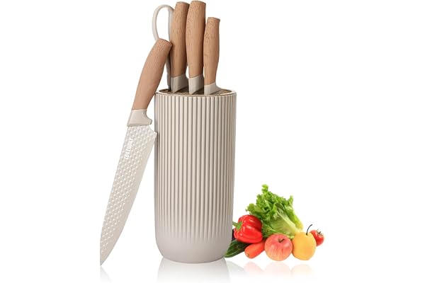 Kitchen Knife Set, 6-Pieces Khaki Sharp Knife Set for Kitchen, Non-Stick Non-Slip Stainless Steel Chef Knife Set with Univers