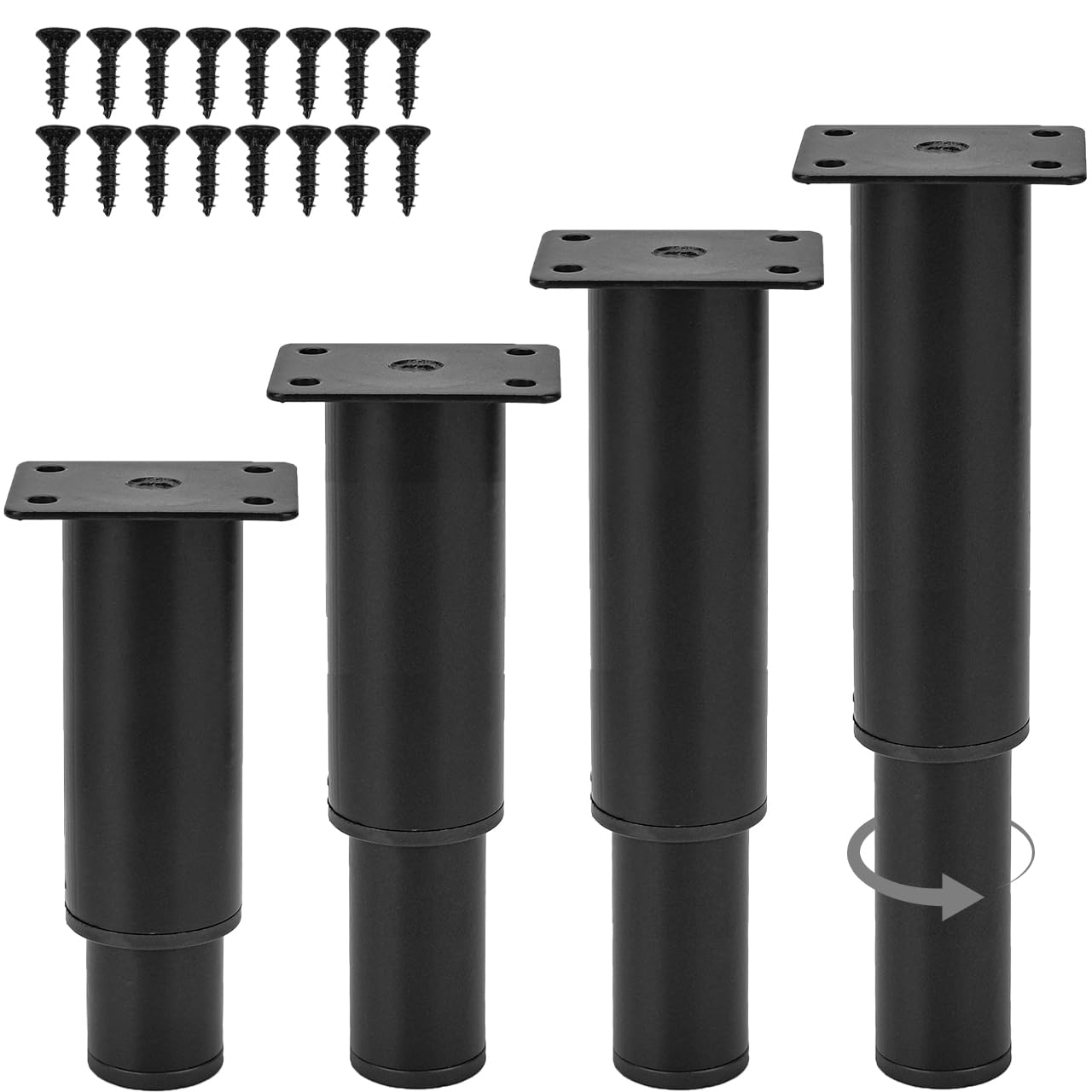 TCHOSUZ 10-17 Inch / 25-42cm Adjustable Metal Furniture Legs, Set of 4 Heavy Duty Bed Frame Center Slat Support Legs DIY Replacement Feet for DIY Cabinet Couch TVstand Chair Desk Black
