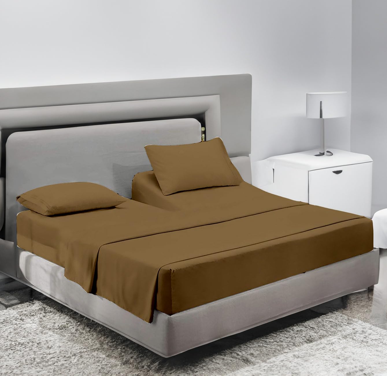 Photo 1 of Top Split King Sheets Sets for Adjustable beds, Split King Sheet Sets for Adjustable beds Fit up to 16" deep Pocket, 34" Split Head Flex King Sheets 400 Thread Count 100% Cotton,Taupe Solid