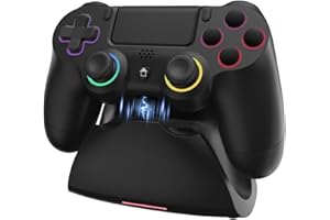 Wireless Controllers for PS4/Pro/Slim & PC, Hall Effect Gamepad Joystick with Charging Dock, RGB Lighting, Macro Back Buttons