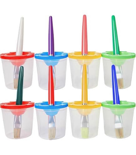 12 Pack Plastic Paint Cups With Lids - No-Spill Color Mixing Cups For Kids, Classroom & Artists