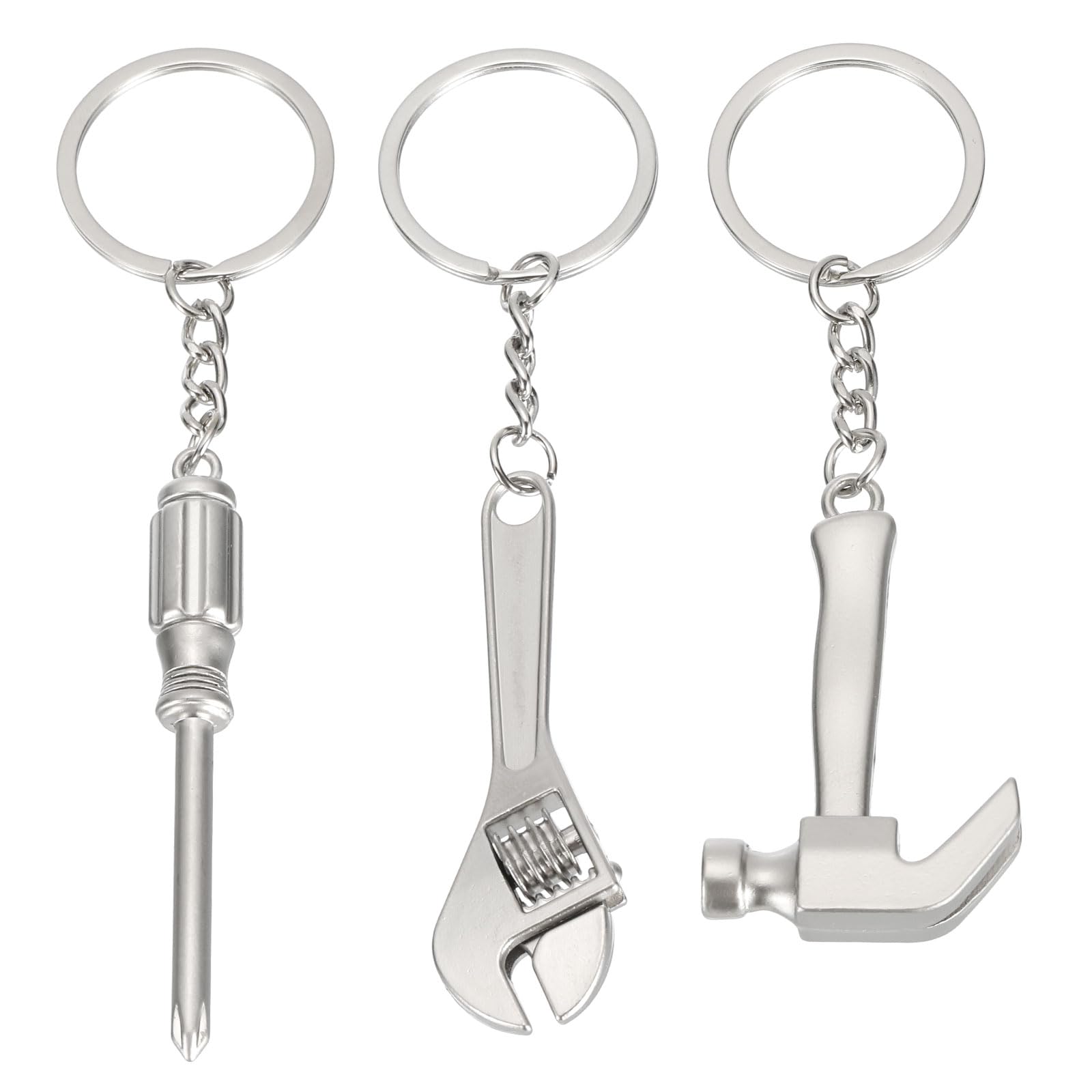 PATIKIL Mini Hand Tools Keychain, 3 Pack Metal Hardware Wrench Tool Keyring DIY Creative Tool Spanner Pendant for Screwdriver Hammer Claw Keychain, Silver