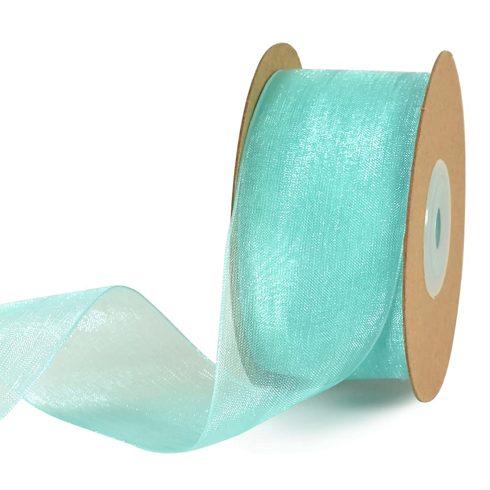TONIFUL 1-1/2 Inch Tiffany Blue Organza Ribbon 25 Yards Sheer Chiffon Ribbons for Crafts Wedding Party Decorations Gift Wrapping Bow Making Floral Valentine's Day Christmas Decoration