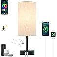 Eytueo Smart Table Lamp Work with HomeKit, Siri, Alexa, Google Assistant, Smart Beside Nightstand Lamp with AC Outlet & USB A+C Charging Ports, Ambiance Color Changing Bed Table Lamp for Bedroom
