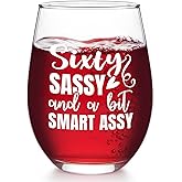 Futtumy 60th Birthday Gifts for Women, 17 OZ Sixty Sassy And A Bit Smart Assy Wine Glass, Gifts for 60th Birthday Women Mom Grandma Wife Daughter Sister Friend Aunt Female, 60th Birthday Gift Ideas