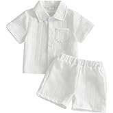 Thorn Tree Toddler Boy Outfit Button Down Shirt Short Sleeve Tops Elastic Waist Shorts Solid Baby Clothes Summer Outfits