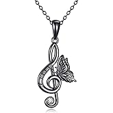 AINFQY Music Note Necklace 925 Sterling Silver Treble Clef Heart Pendant for Women Turquoise Jewelry Gift