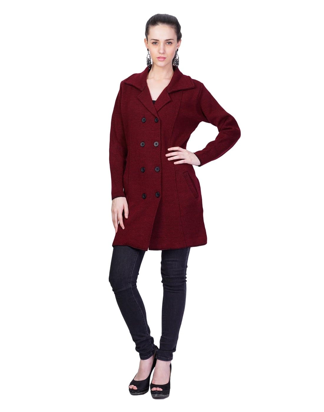 montrex maroon long coat for women
