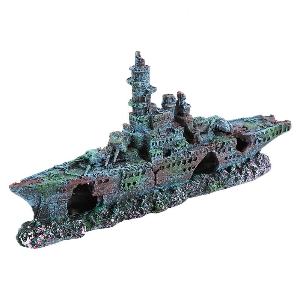 Marine Fish Tank Aquarium Ornament Artificial Resin House Hide Ship Boat Cave Decor