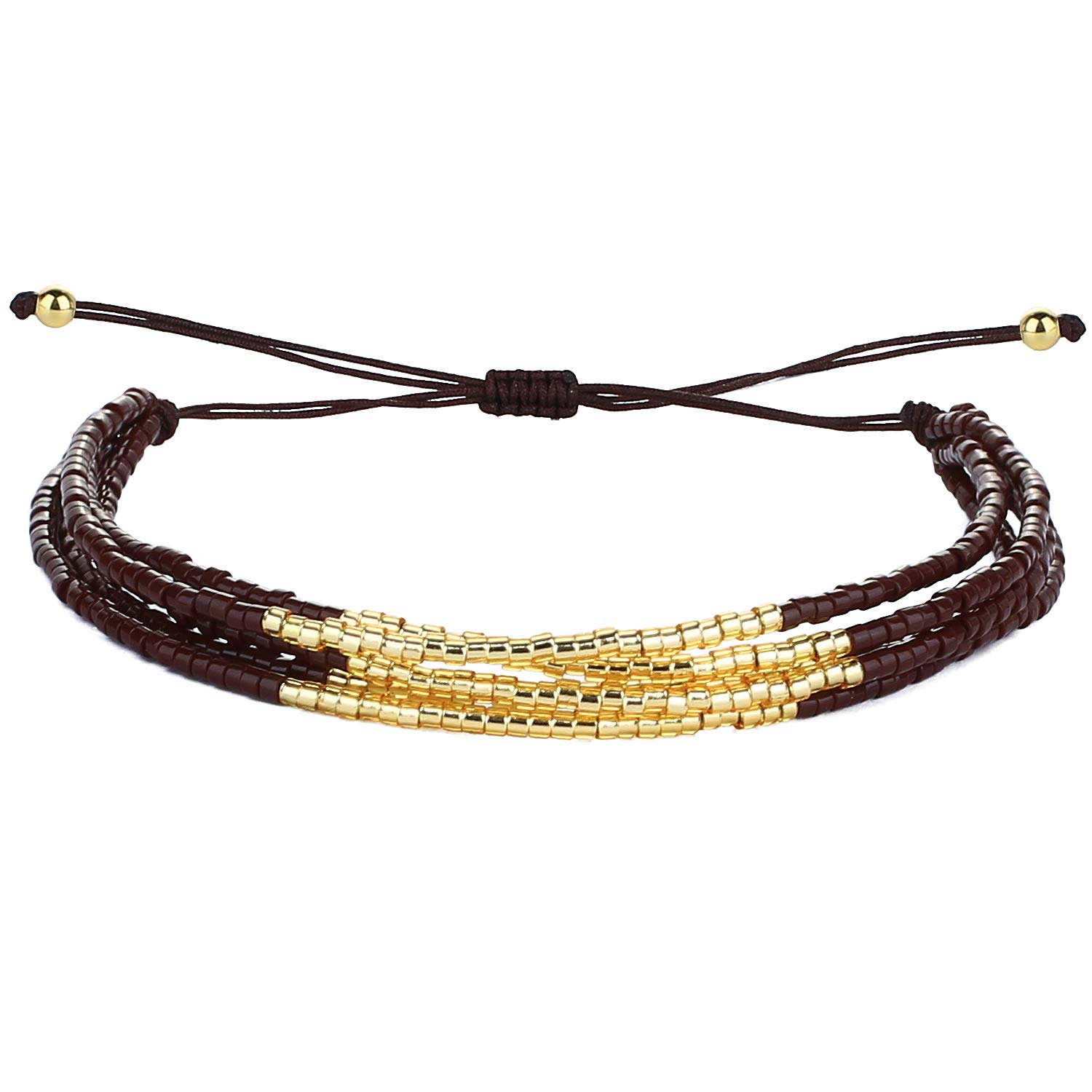 KELITCH Miyuki Beaded Bracelets Adjustable Wrap Bracelets BOHO Style Charm Bangles (Coffee 1E)