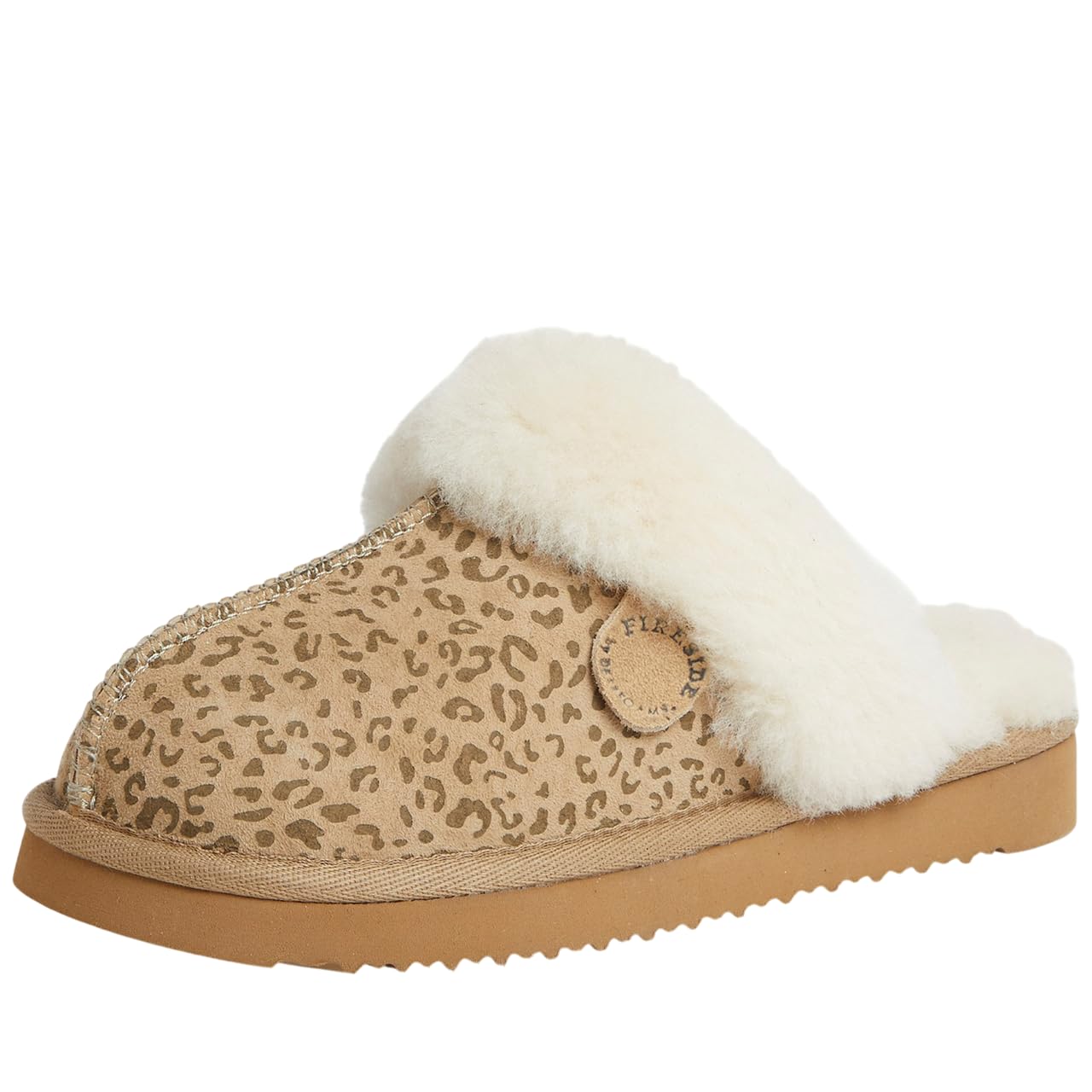 Dearfoams Women's Fireside Sydney Leopard Shearling Scuff Slipper 9.5 W US Image