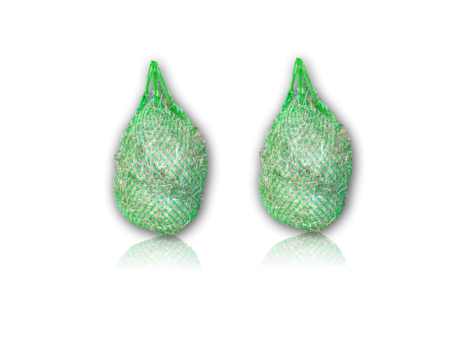 Pferdelinis Hay net for horses extra tight 3 x 3cm net + free carabiner, species-appropriate feeding, improves digestion of the animals hay grass feed straw feed net hay bag (2x Green)