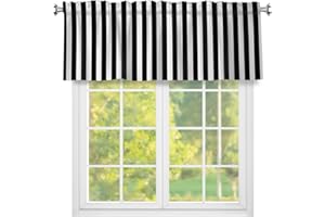 Fabpuro Valance Curtains for Windows Black and White Vertical Striped Window Treatment Rod Pocket Short Curtains for Living R