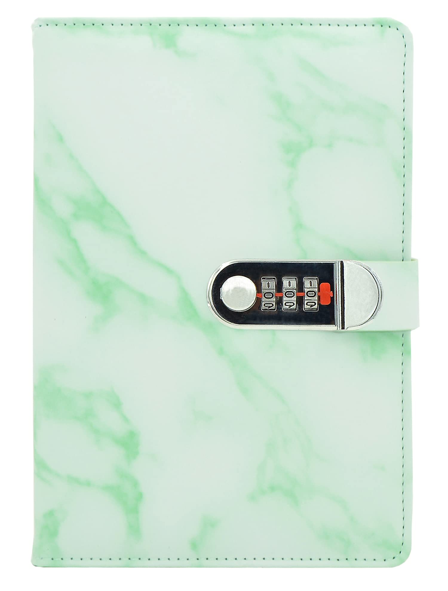 NectaRoy PU Leather Cover Writing Notebook, Lockable Diary Lock Journal, Marble Pattern Wire Binding Lined Daily Travel Journal with Lock, Password Notepad with Pen Holder, Size 218x150mm