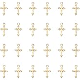 Ruwado 50 Pcs Vintage Crucifix Pendants Beading Charms with Hole Metal Religious Antique Silver Gold Bulk Cross for Jewelry Making Kit DIY Bracelet Necklace Earring Keychain Accessories Supplies