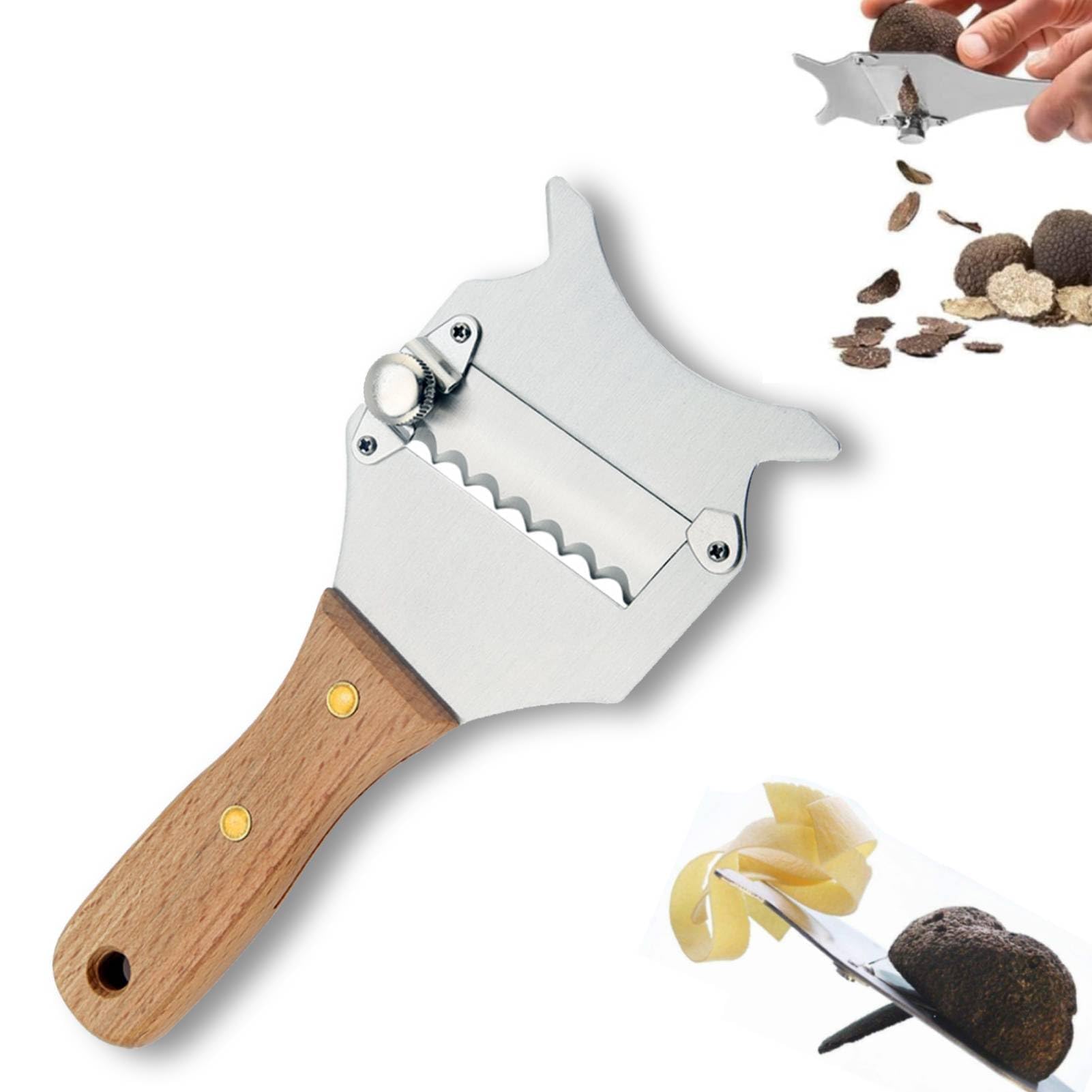 Truffle Slicer, Stainless Steel Chocolate Grater with Adjustable Blade Frozen Mushroom Cheese Chocolate Shaver with Wooden Handle for Home Kitchen Restaurant