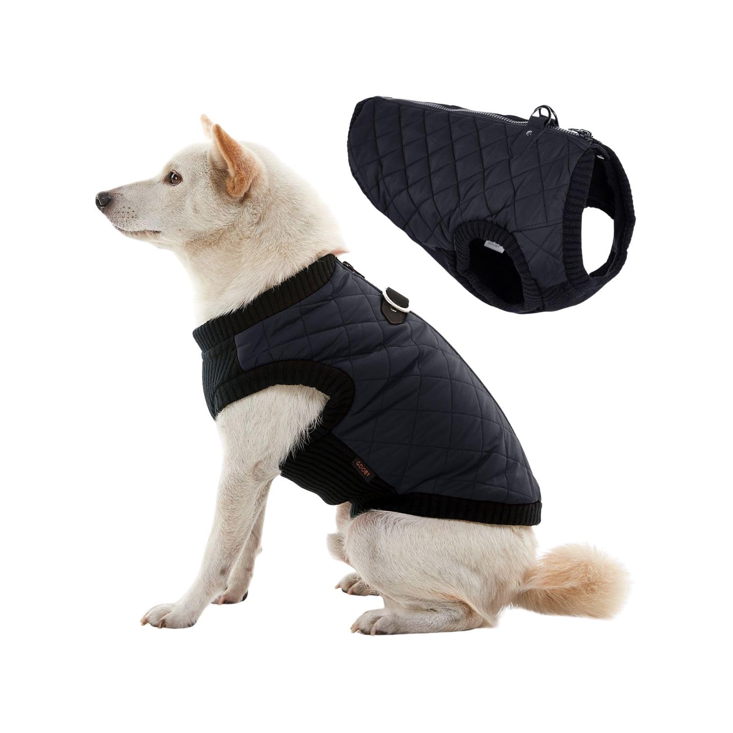 Gooby Fashion Vest - Black, Large - Warm Zip Up Dog Bomber Vest with Dual D Ring Leash - Winter Water Resistant Small Dog sweater - Dog Clothes for Small Male or Medium Dogs — image 1
