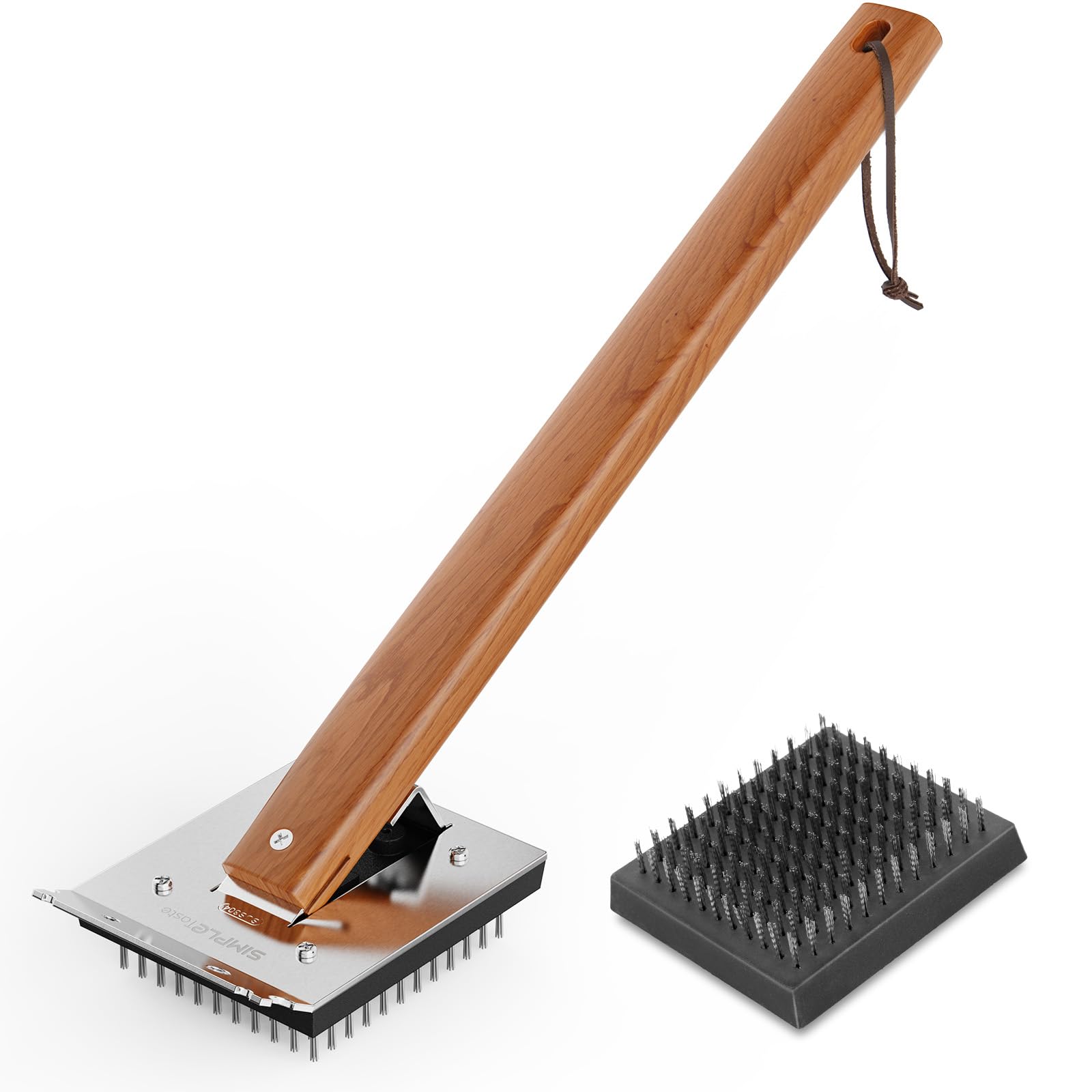 Photo 1 of SIMPLETASTE Grill Brush and Scraper, Cherry Wooden Handle Wire Grill Brush for Grill Grate Cleaner Plus Stainless Steel Bristles Head for Replacement, Durable & Effective BBQ Tool [Upgraded]
