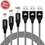 Aonlink Lightning Cable 3Pack 3FT 6FT 10FT Nylon Braided iphone Charger USB Charging Cord, Compatible with iPhone X/8 Plus/8/7/7 Plus/6s/6s Plus/6/6 Plus and more(Silver Black)