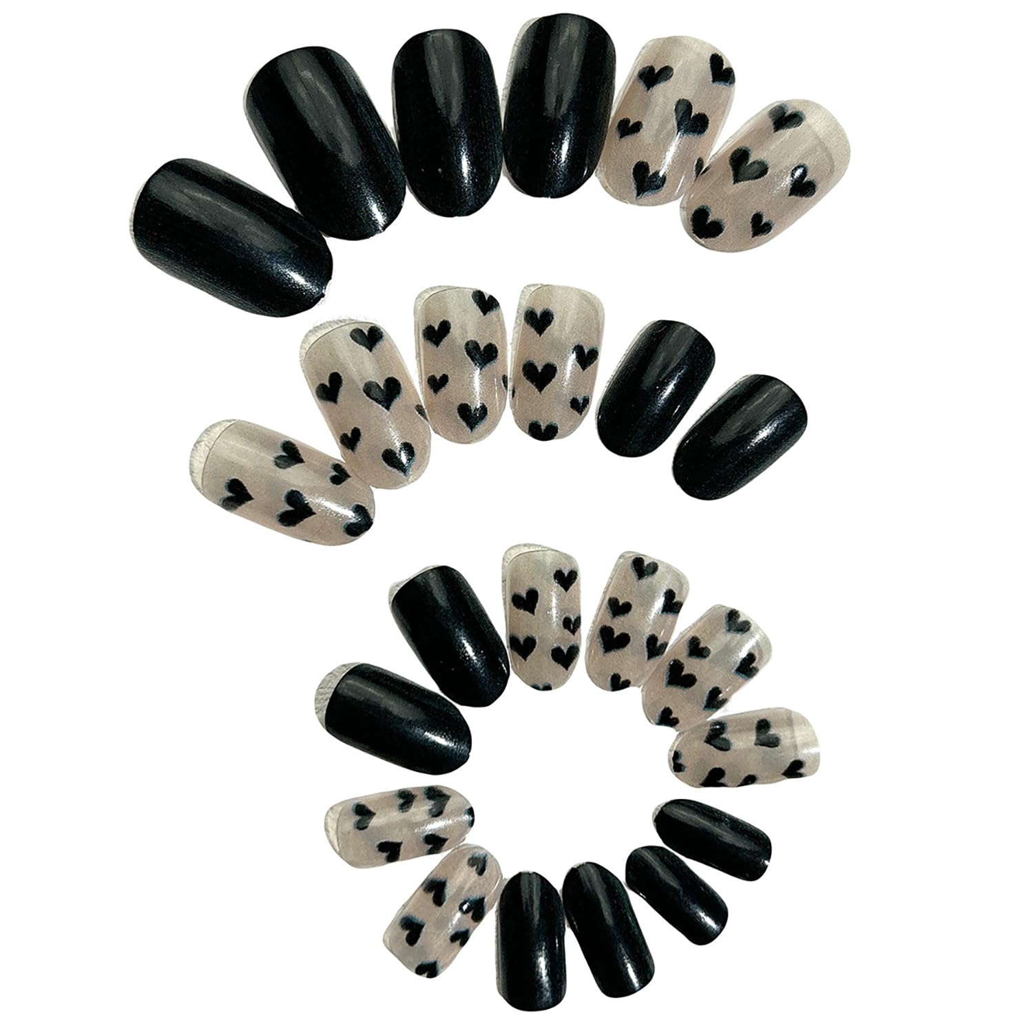 RIICFDD Valentine Press on Nails Short Almond Shape Fake Nails Black Heart Nails Press ons Glossy Valentine Day False Nails Full Cover Glue on Nails for Women Girls Cute Nails 24 Pcs - Image 4